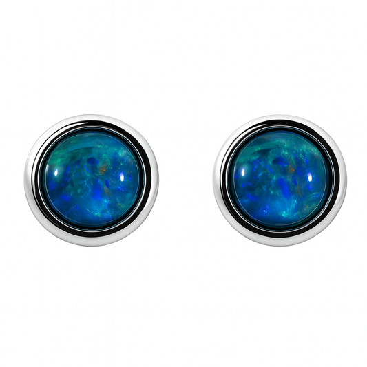 Triplet Opal Earrings in Stainless Steel - Blue-Green BG