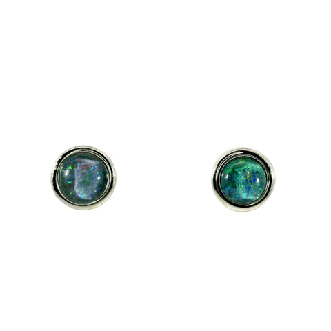Triplet Opal Earrings in Stainless Steel - Green-Blue