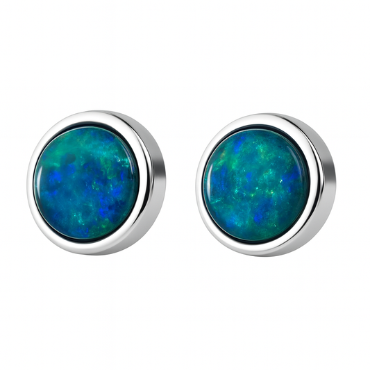 Triplet Opal Earrings in Stainless Steel - Blue-Green BG