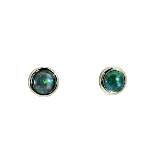 Triplet Opal Earrings in Stainless Steel - Green-Blue
