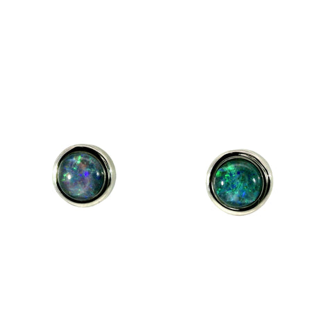 Triplet Opal Earrings in Stainless Steel - Green-Blue