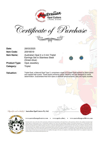 Triplet Opal Earrings in Stainless Steel - Green-Blue