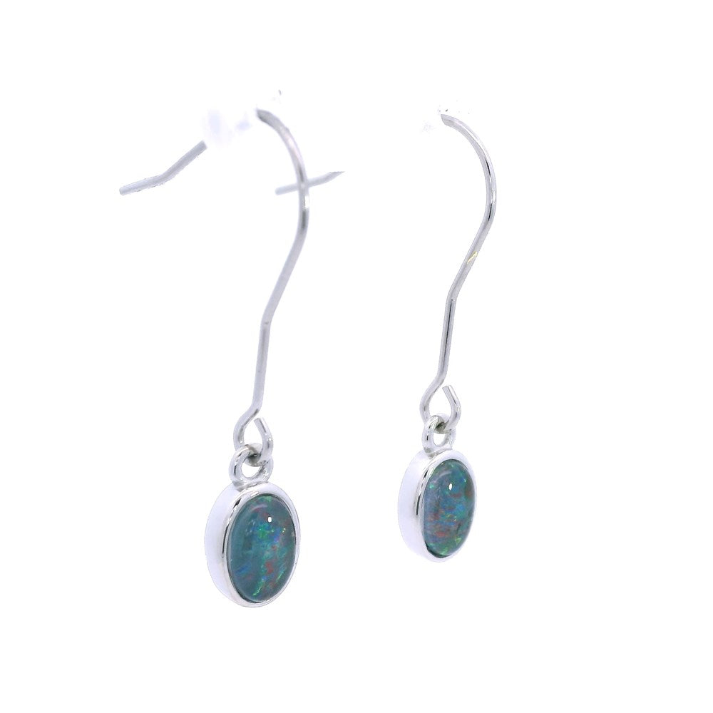 Australian Opal 6 x 4 mm Triplet Earrings Set in Stainless Steel (Multicolour)