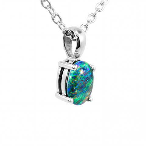 Triplet Opal Pendant in Stainless Steel - Multicolour