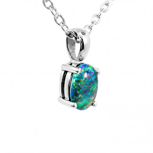Triplet Opal Pendant in Stainless Steel - Multicolour - Australian Opal Cutters and Pearl Divers