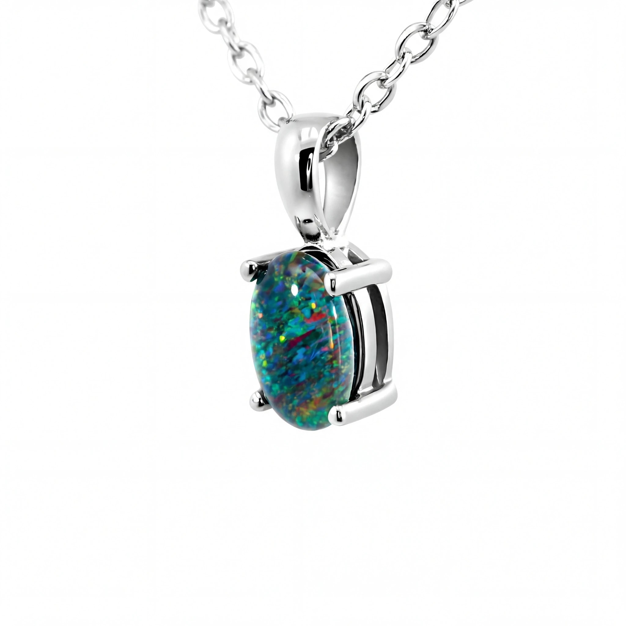 Triplet Opal Pendant in Stainless Steel - Multicolour - Australian Opal Cutters and Pearl Divers