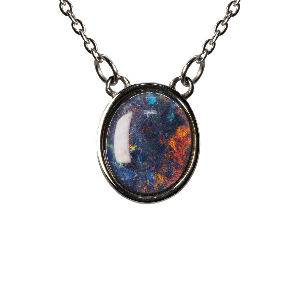 Australian Opal 12 x 10 mm Triplet Pendant Set in Stainless Steel (Multicolour)