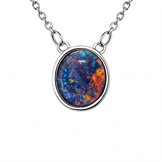 Triplet Opal Pendant in Stainless Steel - Multicolour - Australian Opal Cutters and Pearl Divers