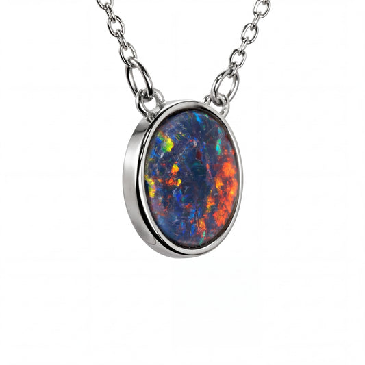 Triplet Opal Pendant in Stainless Steel - Multicolour - Australian Opal Cutters and Pearl Divers