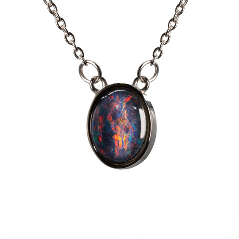 Triplet Opal Pendant in Stainless Steel - Multicolour