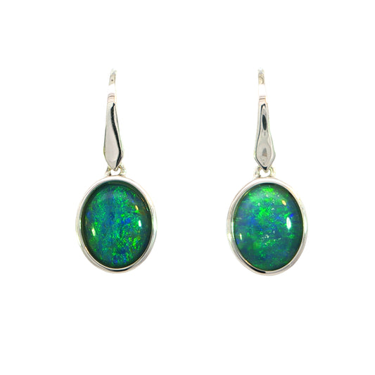 Triplet Opal Earrings in 925 Sterling Silver - Green and Blue