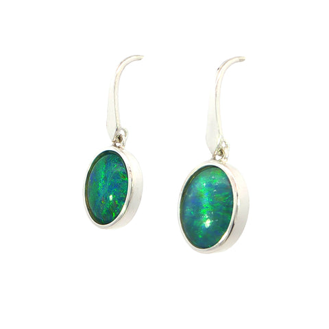 Triplet Opal Earrings in 925 Sterling Silver - Green and Blue