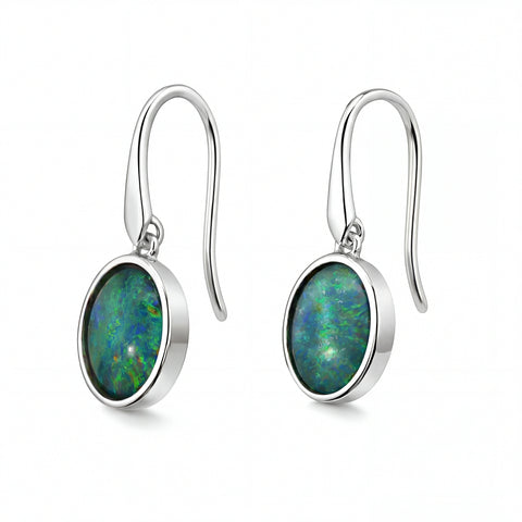 Triplet Opal Earrings in 925 Sterling Silver - Green and Blue