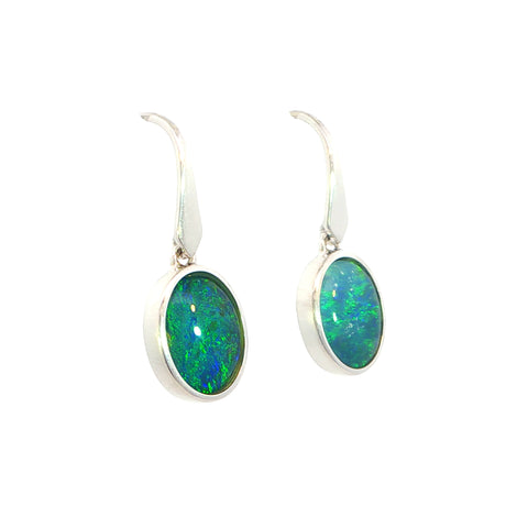 Triplet Opal Earrings in 925 Sterling Silver - Green and Blue