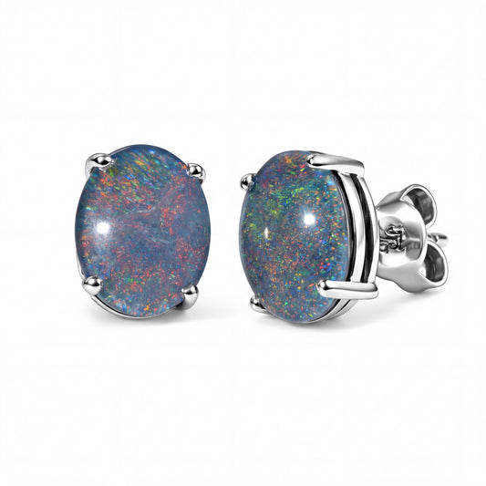 Triplet Opal Earrings in 925 Sterling Silver