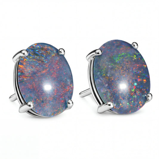 Triplet Opal Earrings in 925 Sterling Silver - Australian Opal Cutters and Pearl Divers