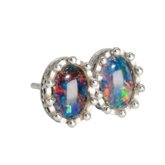 Triplet Opal Earrings in 925 Sterling Silver - Multicolour