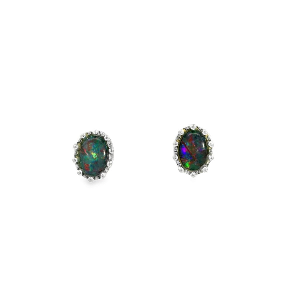 Australian Triplet Opal Earrings Set in 925 Sterling Silver