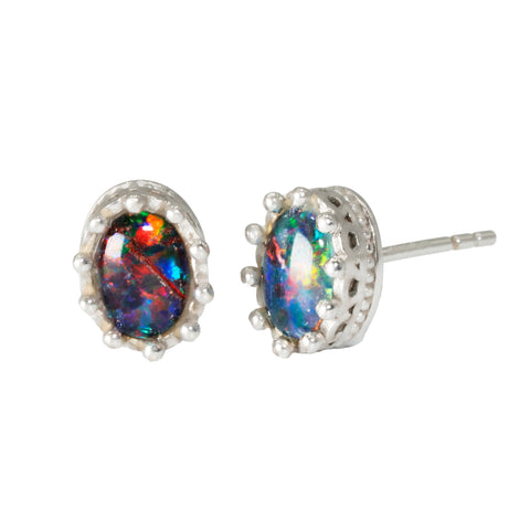 Triplet Opal Earrings in 925 Sterling Silver - Multicolour