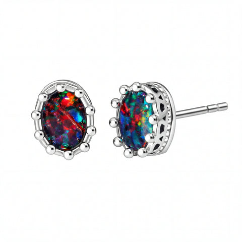 Triplet Opal Earrings in 925 Sterling Silver - Multicolour
