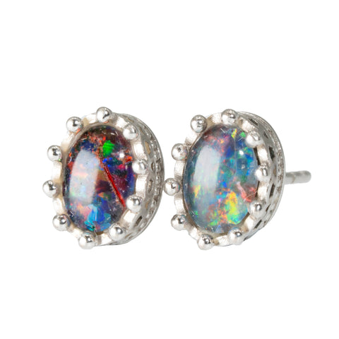 Triplet Opal Earrings in 925 Sterling Silver - Multicolour
