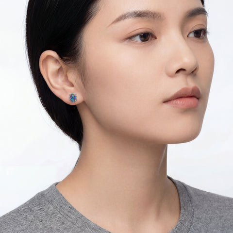 Triplet Opal Earrings in 925 Sterling Silver - Multicolour