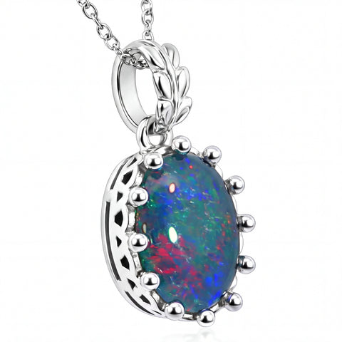 Triplet Opal Pendant in 925 Sterling Silver - Multicolour - Australian Opal Cutters and Pearl Divers