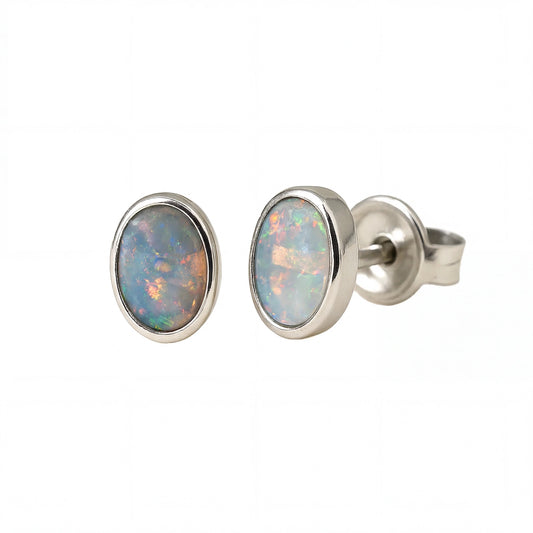 Light Opal Earrings in 925 Sterling Silver - Multicolour - Australian Opal Cutters and Pearl Divers