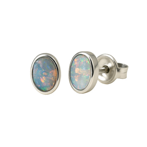 Light Opal Earrings in 925 Sterling Silver - Multicolour
