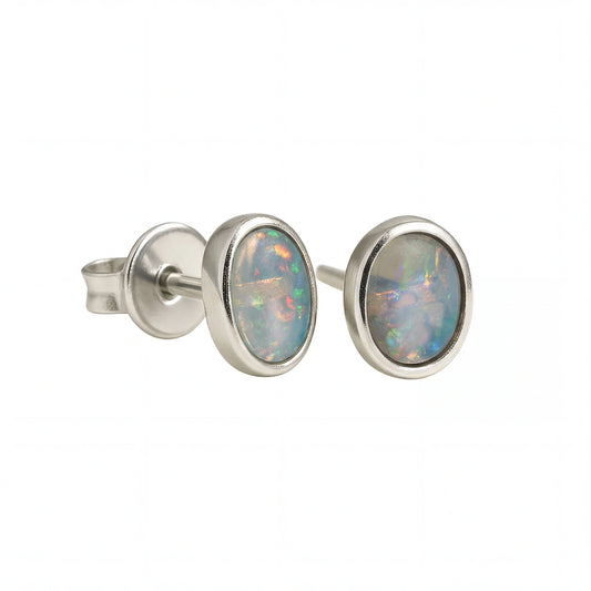 Light Opal Earrings in 925 Sterling Silver - Multicolour