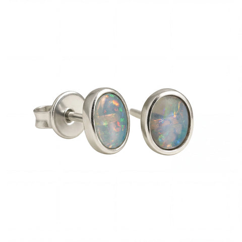 Light Opal Earrings in 925 Sterling Silver - Multicolour - Australian Opal Cutters and Pearl Divers