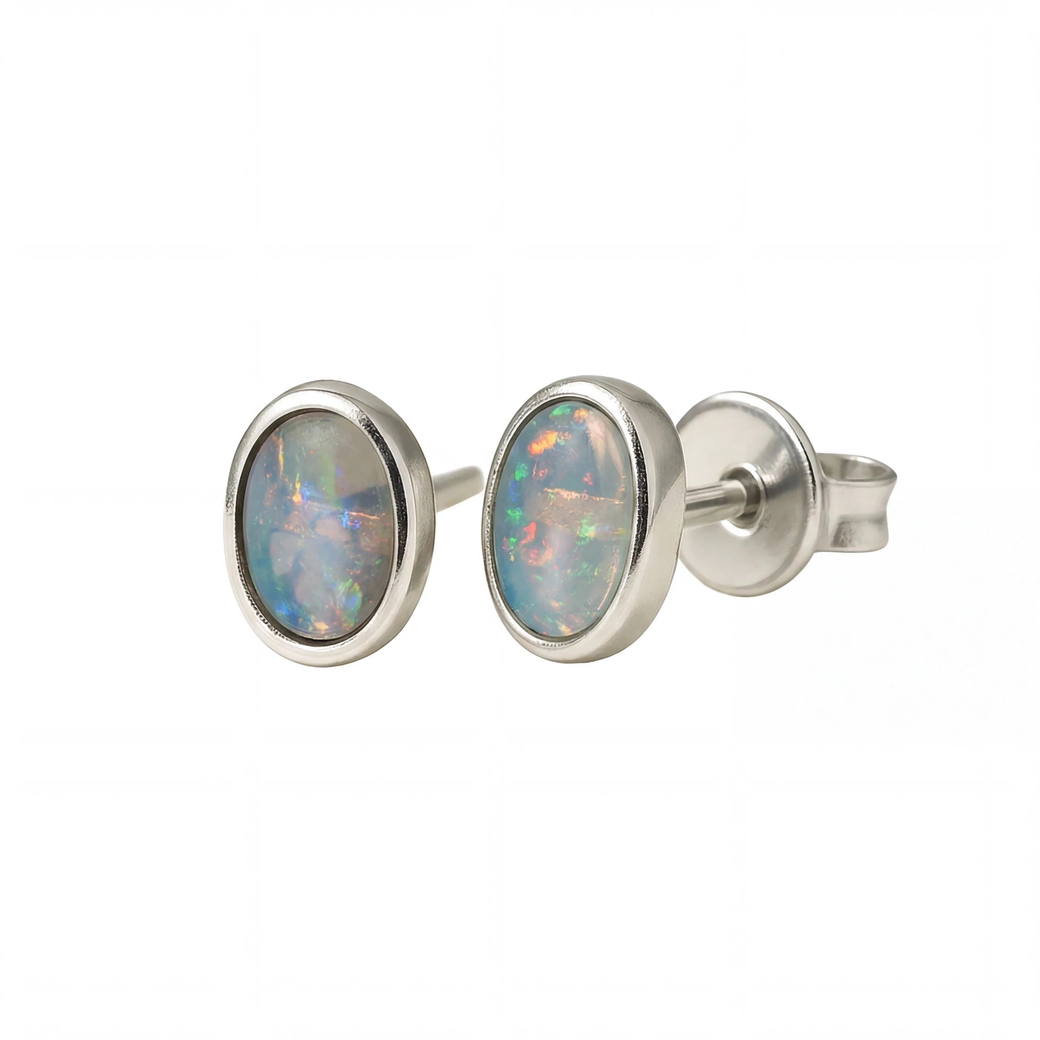 Light Opal Earrings in 925 Sterling Silver - Multicolour - Australian Opal Cutters and Pearl Divers