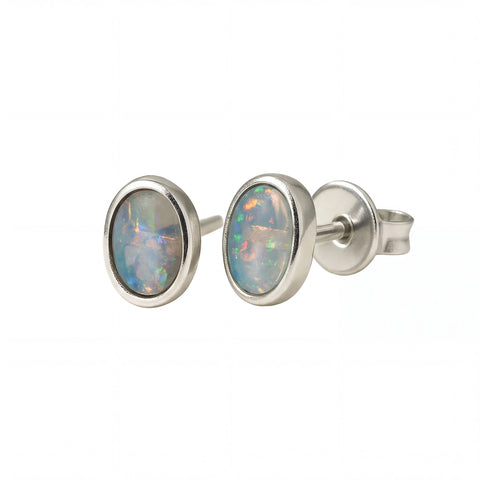 Light Opal Earrings in 925 Sterling Silver - Multicolour - Australian Opal Cutters and Pearl Divers
