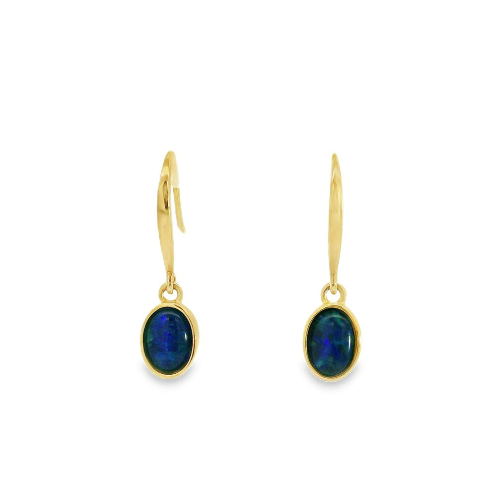 Australian Triplet Opal Earrings Set in 9K Yellow Gold