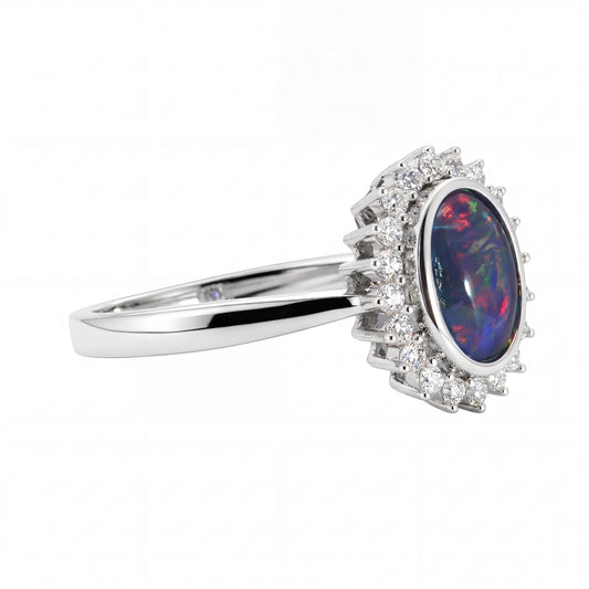 Triplet Opal Ring in 925 Sterling Silver - Multicolour