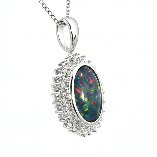 Triplet Opal Pendant in 925 Sterling Silver - Multicolour - Australian Opal Cutters and Pearl Divers