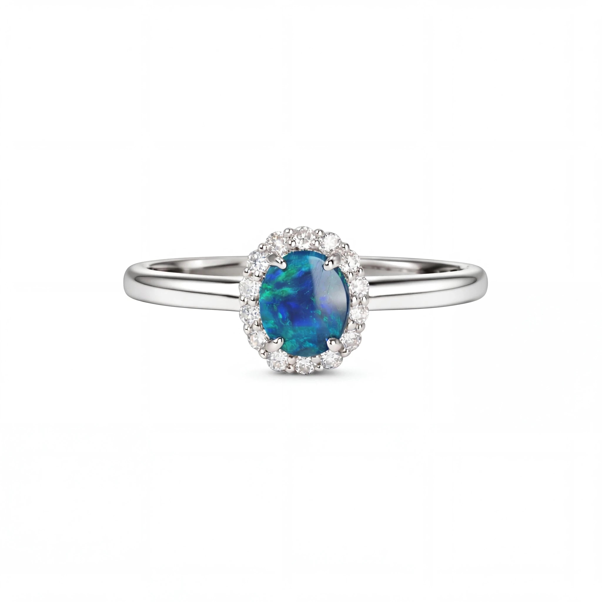 Black Opal Ring in 18K White Gold - Green-Blue - Australian Opal Cutters and Pearl Divers
