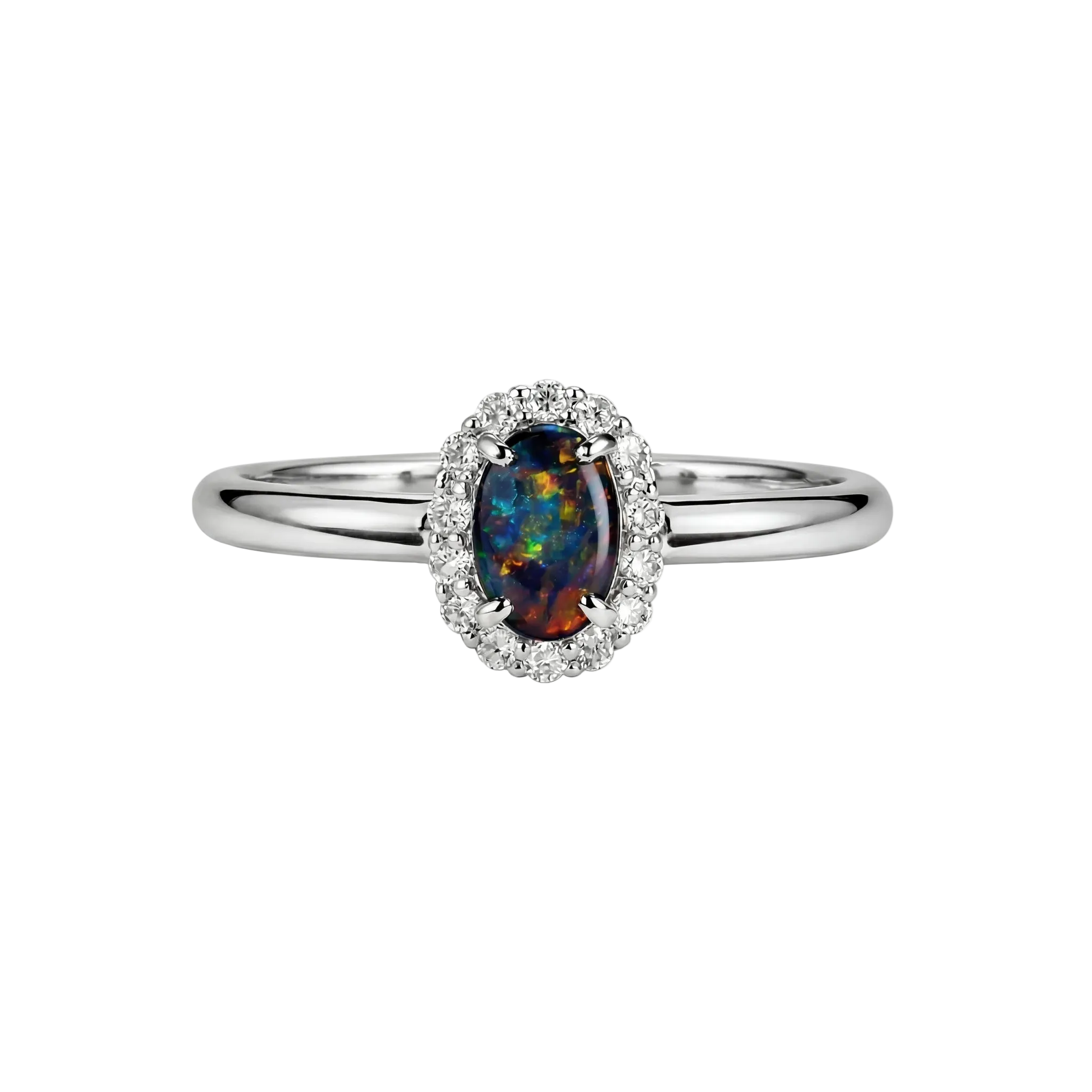 Black Opal Ring in 18K White Gold - Multicolour - Australian Opal Cutters and Pearl Divers