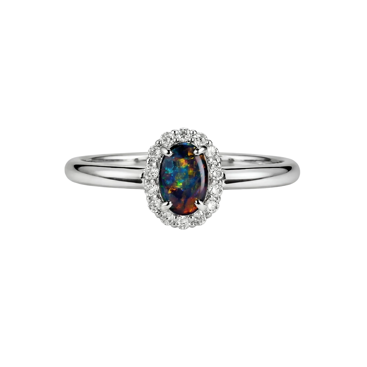 Black Opal Ring in 18K White Gold - Multicolour - Australian Opal Cutters and Pearl Divers