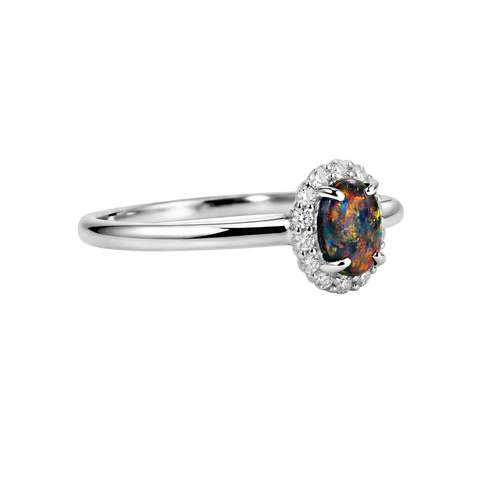 Black Opal Ring in 18K White Gold - Multicolour - Australian Opal Cutters and Pearl Divers