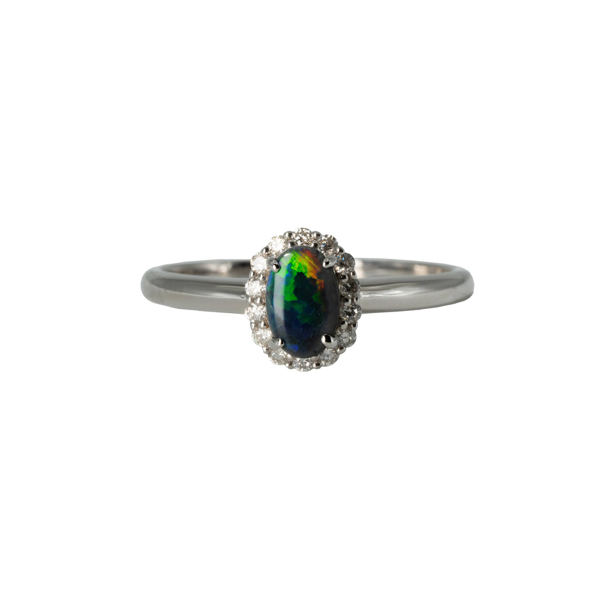Black Opal Ring in 18K White Gold - Multicolour