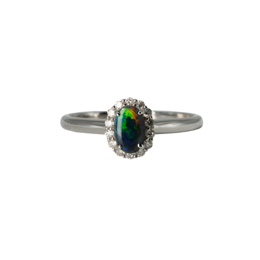 Black Opal Ring in 18K White Gold - Multicolour