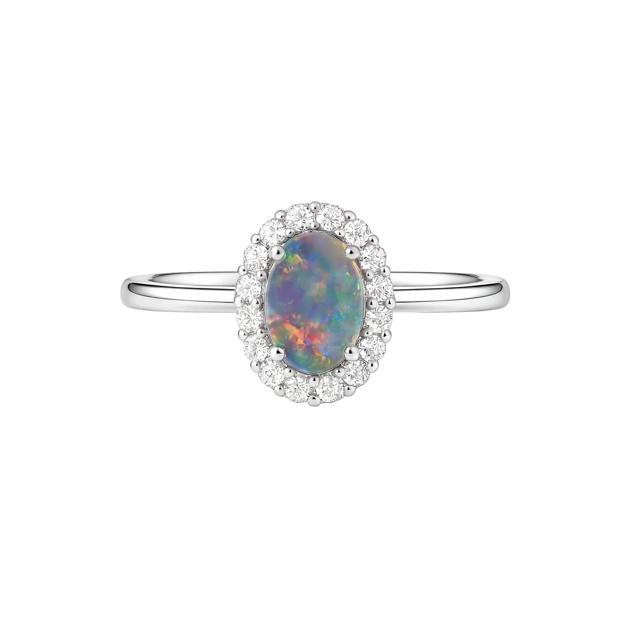 Dark Opal Ring in 18K White Gold - Multicolour - Australian Opal Cutters and Pearl Divers