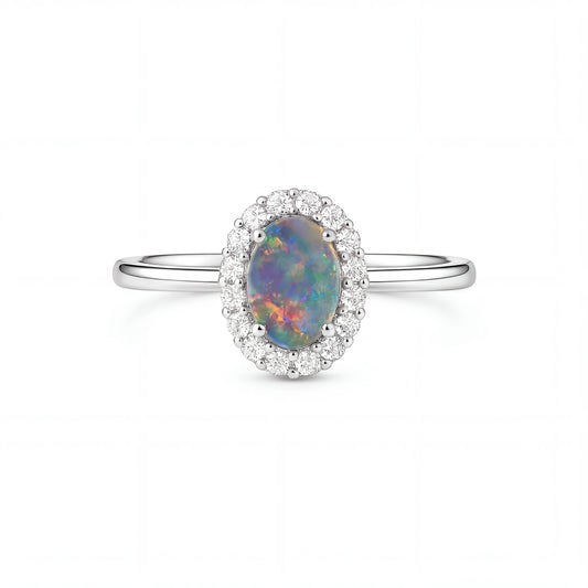 Dark Opal Ring in 18K White Gold - Multicolour