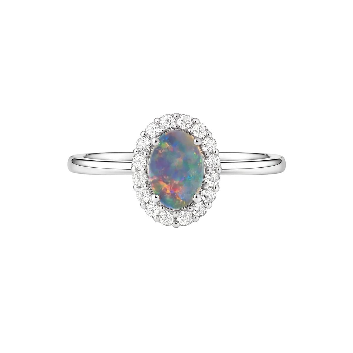 Dark Opal Ring in 18K White Gold - Multicolour - Australian Opal Cutters and Pearl Divers