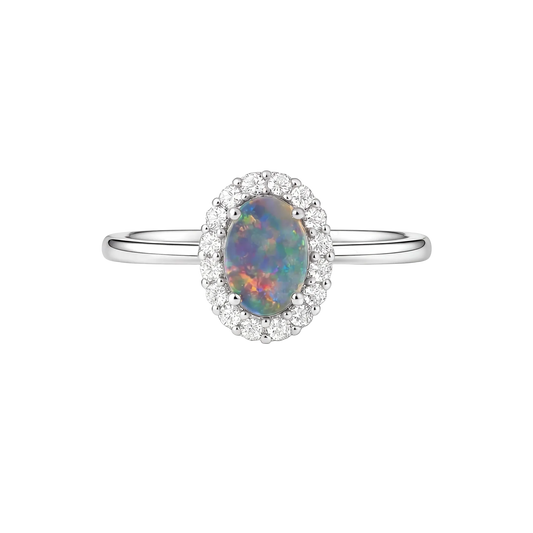Dark Opal Ring in 18K White Gold - Multicolour - Australian Opal Cutters and Pearl Divers