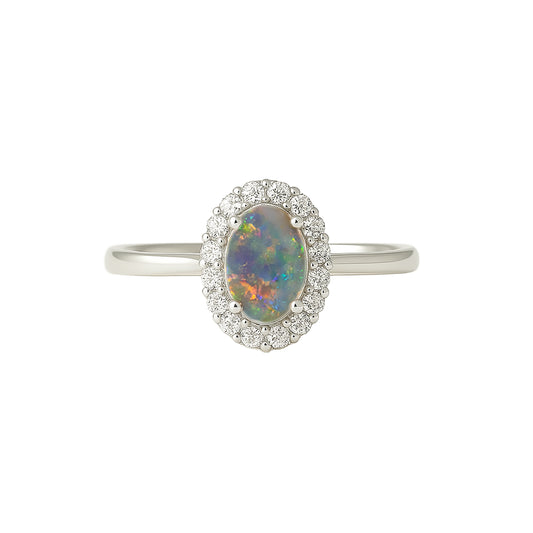 Dark Opal Ring in 18K White Gold - Multicolour
