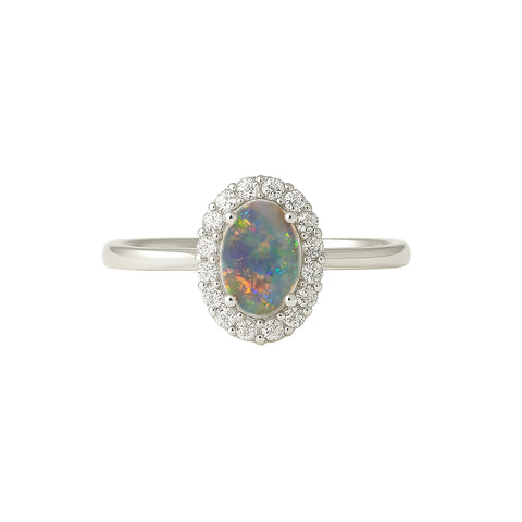 Dark Opal Ring in 18K White Gold - Multicolour