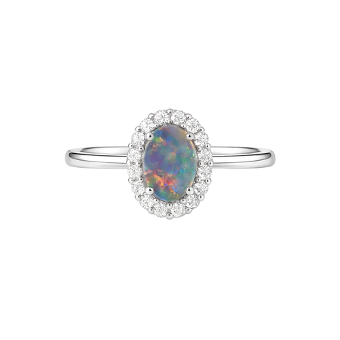 Dark Opal Ring in 18K White Gold - Multicolour - Australian Opal Cutters and Pearl Divers