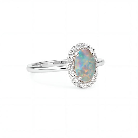 Dark Opal Ring in 18K White Gold - Multicolour